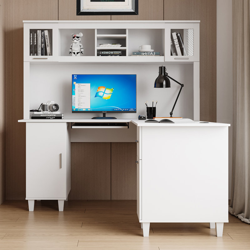 Multifunctional Home Office Computer Desk with 4 Cabinets 1 Drawer and Open Shelves Red Barrel Studio Orientation Right Hand Return